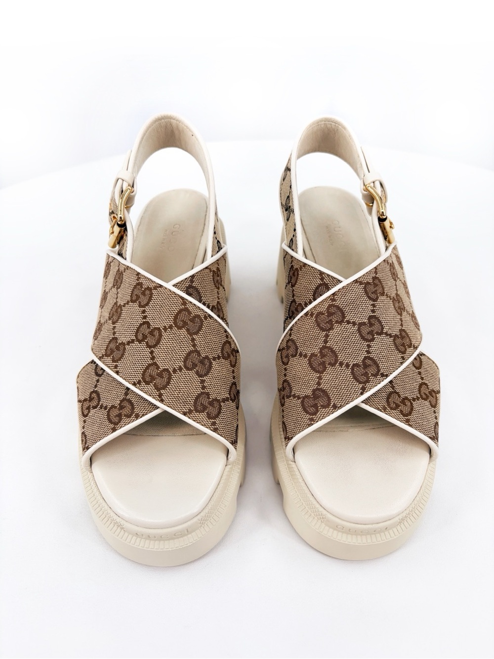 GUCCI GG Supreme Lug Sole Platform Crossover Sandals Cream 38 - Picture 3 of 16